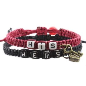 1Pair Braided Rope HIS/HERS Alloy Letter Wristband